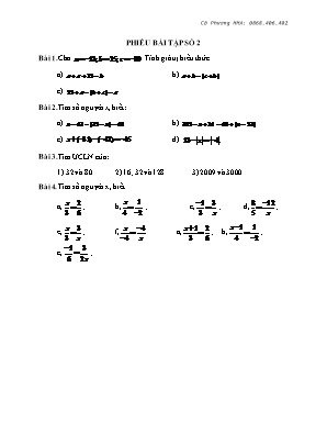 Phiếu bài tập số 2 - Môn Số học Lớp 6 - Phương Mai